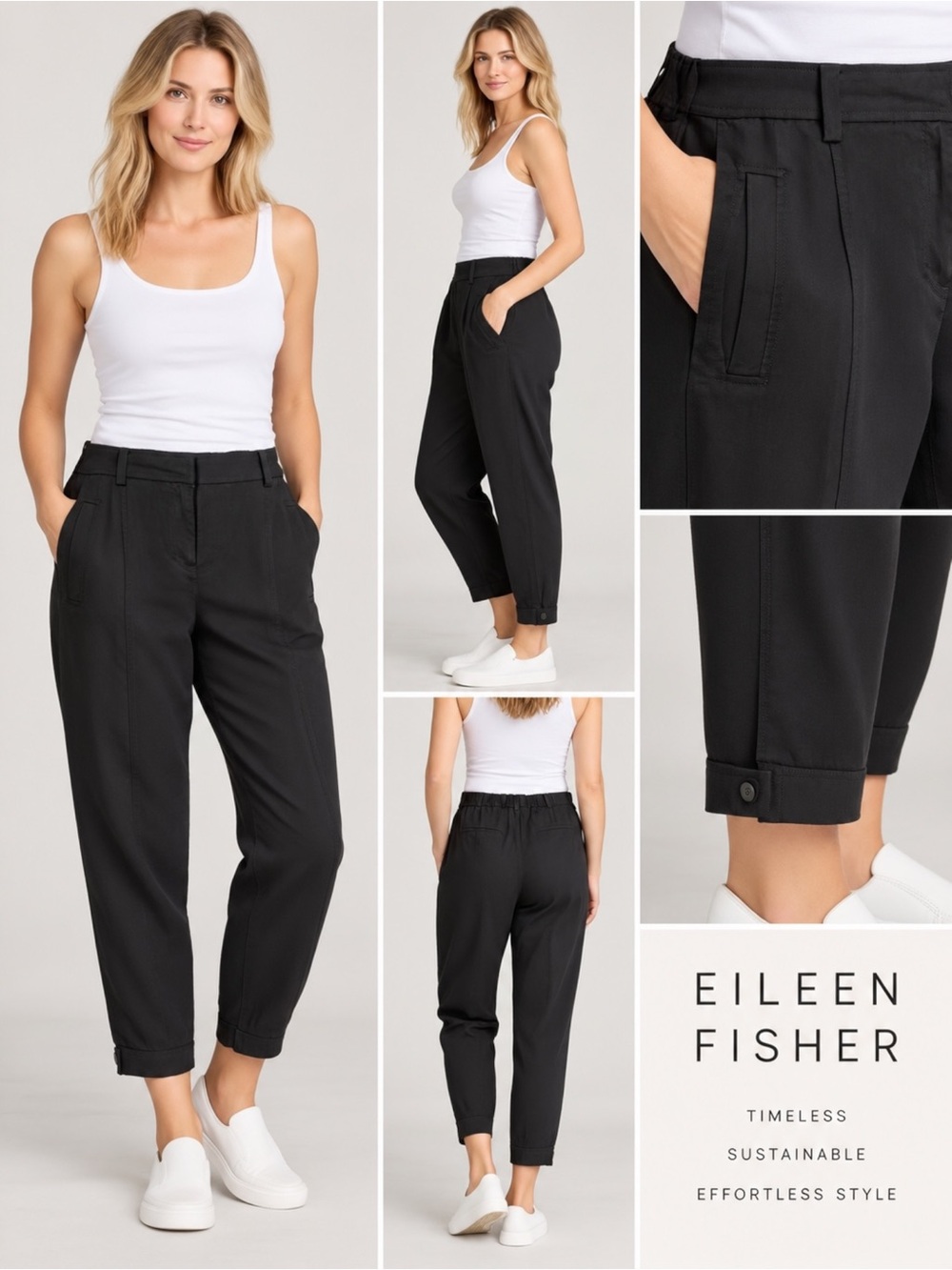 Eileen Fisher Black Tencel Tapered Ankle Pants